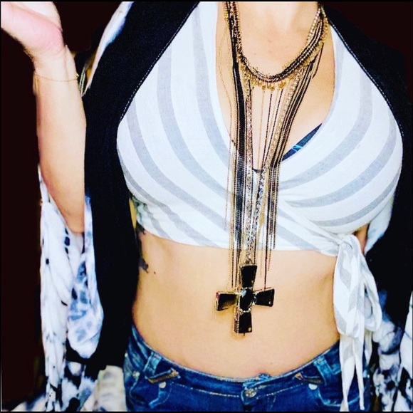 SOLD Gray Large Lucite Cross Statement Necklace - Picture 2 of 8